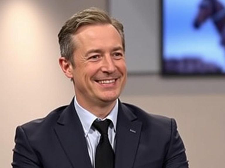 Andrzej Młynarczyk podczas wywiadu telewizyjnego, uśmiechnięty mężczyzna w eleganckim garniturze