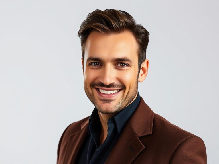 Jacek Jelonek - portret w eleganckim stroju, uśmiechnięty mężczyzna z ciemnymi włosami