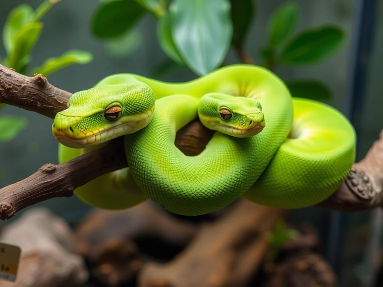 Morelia viridis cena - młody pyton zielony z metką cenową