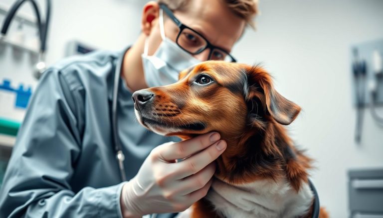 Lekarz weterynarii badający psa podczas konsultacji