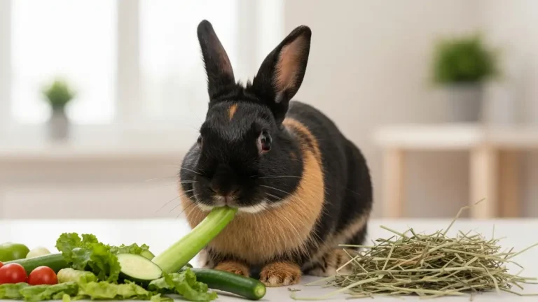 Królik miniaturka je zielone warzywa - bezpieczna dieta dla zwierząt z alergią pokarmową