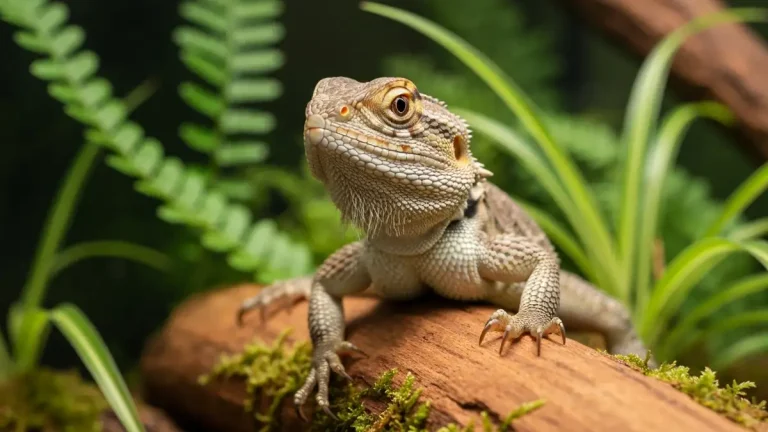 Stara agama brodata siedząca na kamieniu w terrarium - senior reptilii