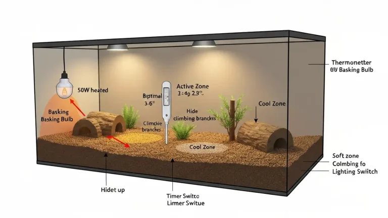 Schematyczne przedstawienie gradientu cieplnego w terrarium agamy brodatej z zaznaczonymi strefami temperatur