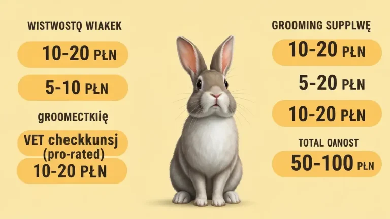 Schemat miesięcznych wydatków na utrzymanie królika z podziałem na żywienie, akcesoria i opiekę