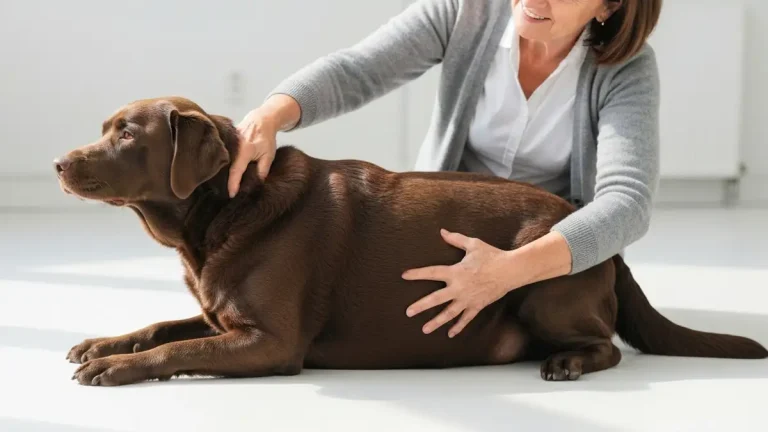 Właściciel ocenia body condition score psa poprzez badanie palpacyjne żeber w domu