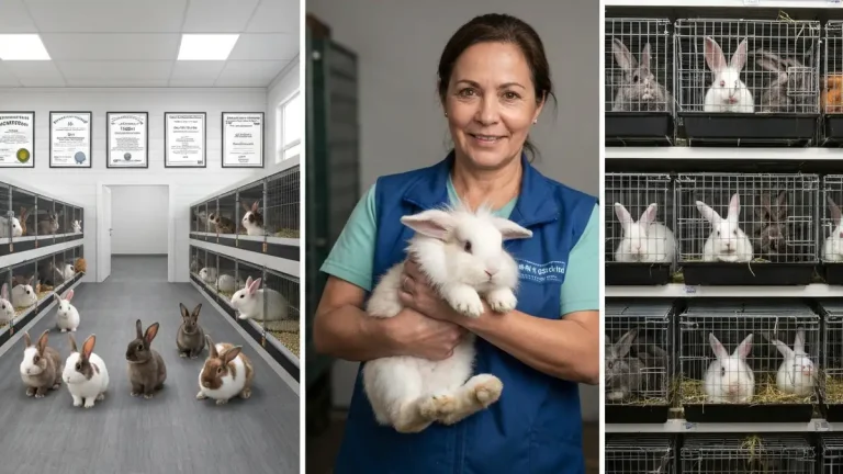 Trzy źródła zakupu królika: hodowca z certyfikatem, pracownik schroniska z królikiem w ramionach, i zagrożenie pet shop'u