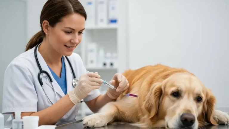 Weterynarz przygotowuje test alergiczny dla psa - krew do badania
