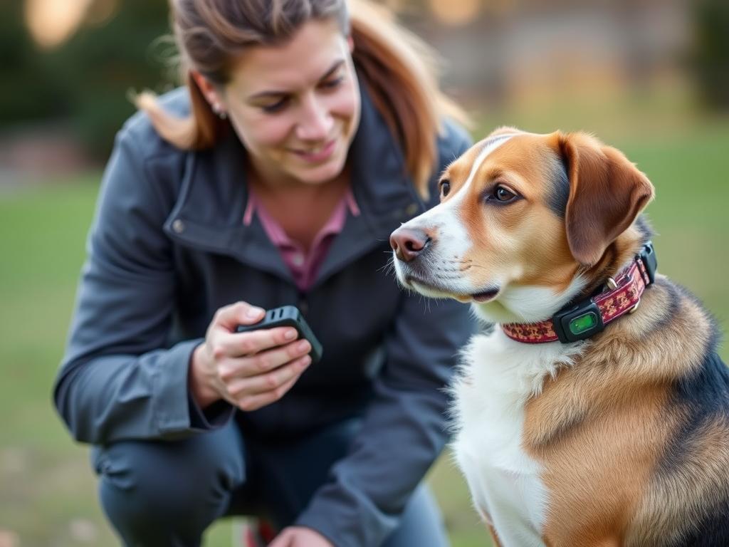 Pies z obrożą wibracyjną podczas treningu z behawiorystą